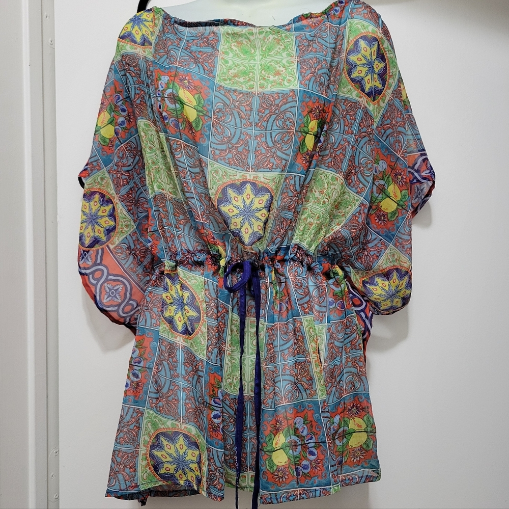 Antica Sartoria by Giacomo Cinque Cropped Caftan Coverup Sheer 1 Size Vacation